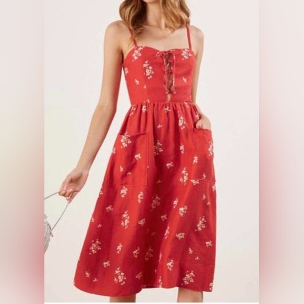 Reformation | Ellen 100%  Linen Floral Print Dress